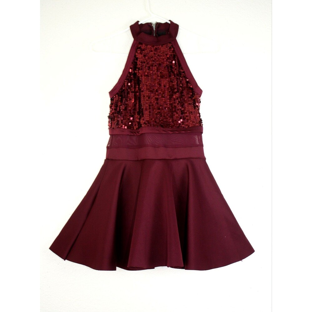 WEISSMAN Junior Gills' Ballroom Dance Dress LC Burgundy Sequins Performance #04